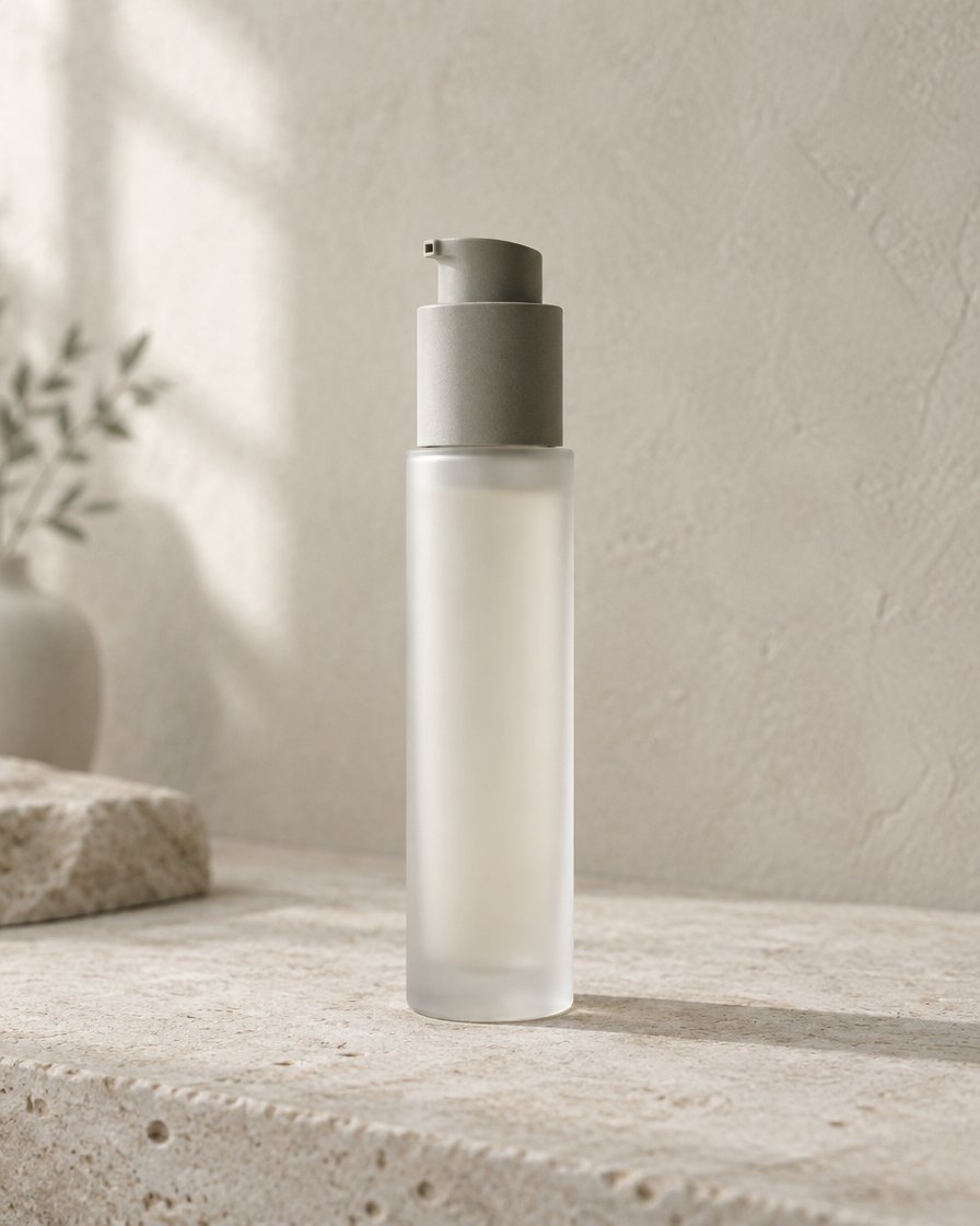 Frostad glasflaska med pumplock