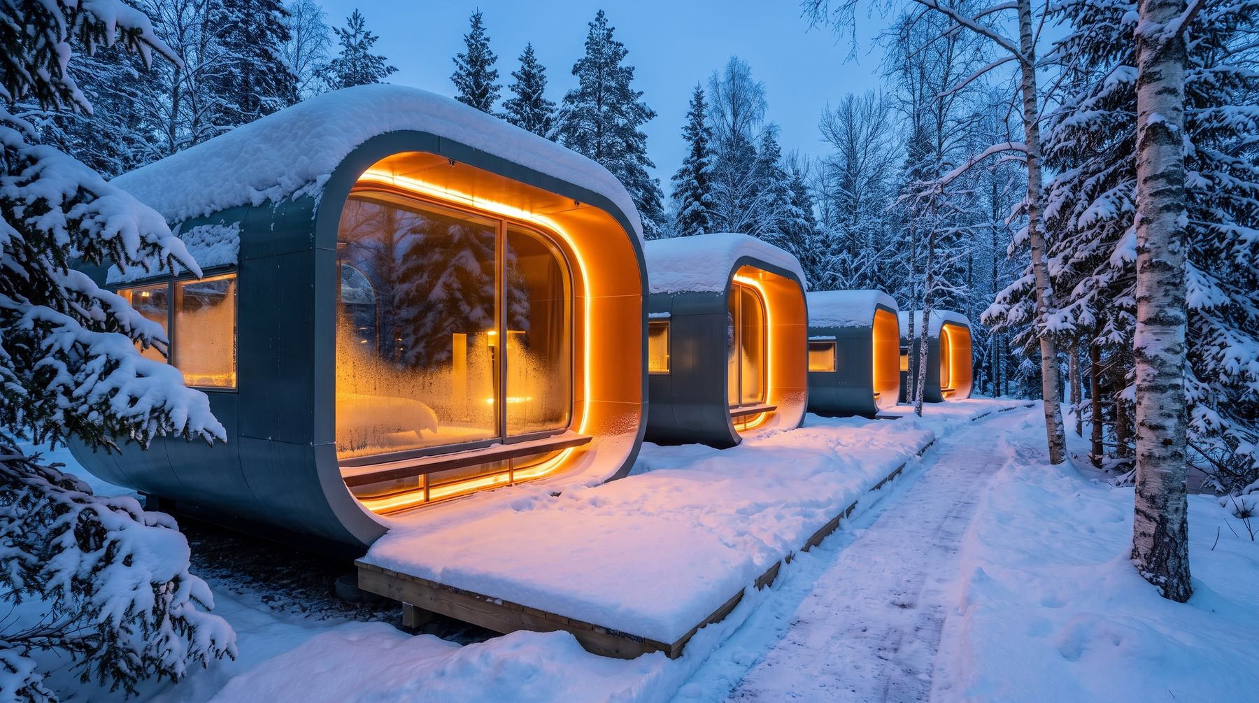 Kapslarna i snö en vinterkväll