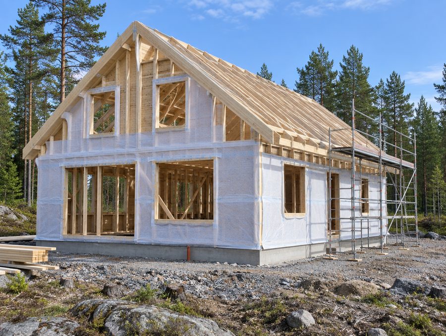 Nybyggt hus under resning