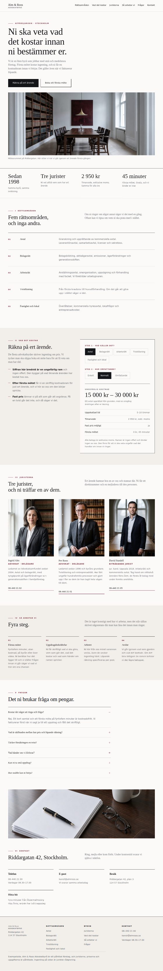 The Alm & Roos home page from top to bottom