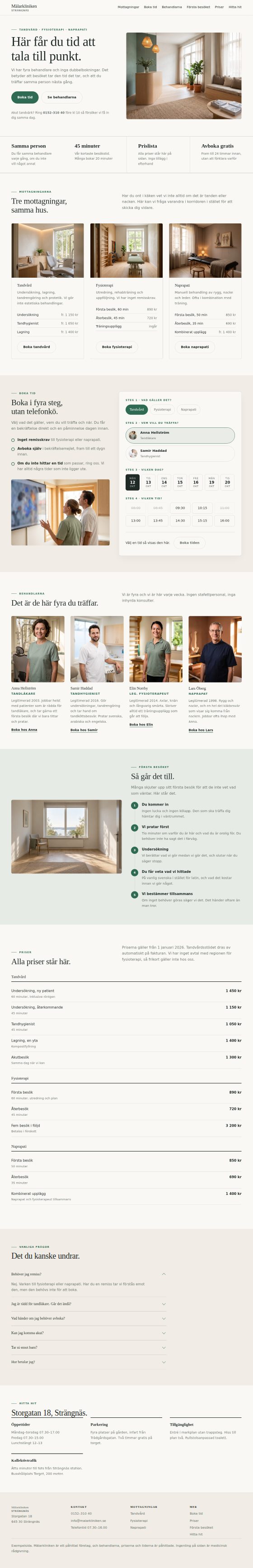 The Mälarkliniken home page from top to bottom