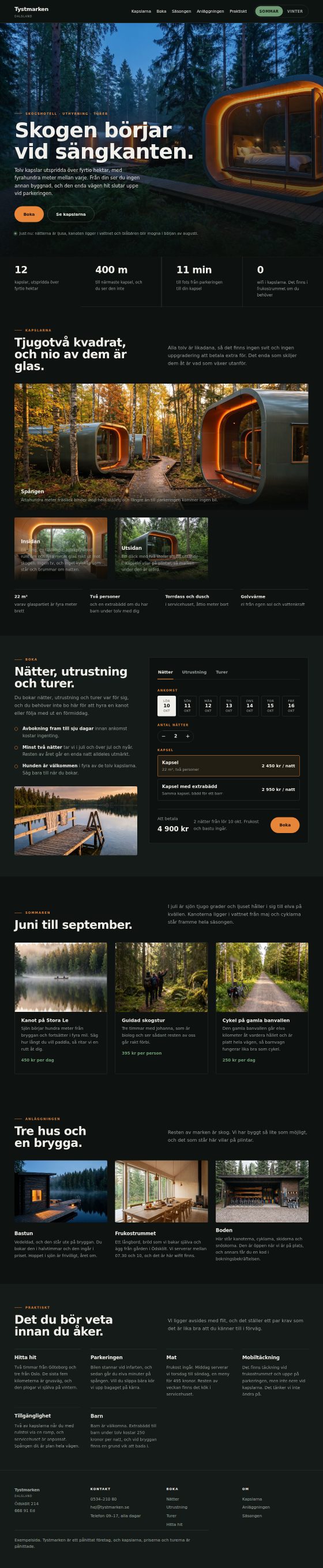 The Tystmarken home page from top to bottom